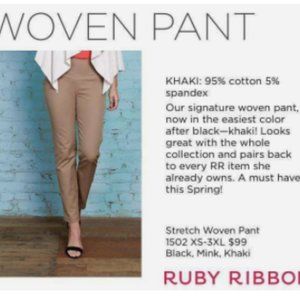 RUBY RIBBON Stretch Woven Pant LARGE KHAKI